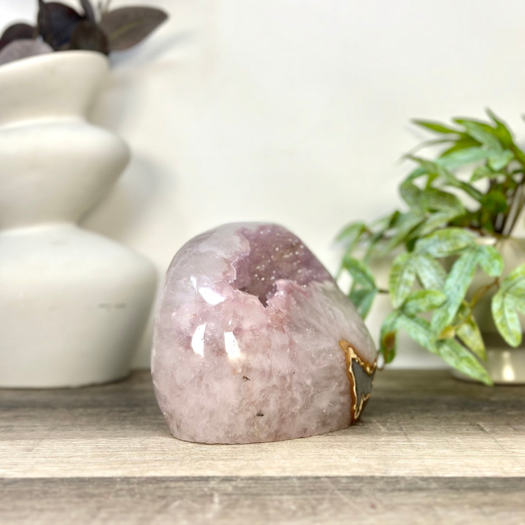 Natural Pink Amethyst Geode with Selfstanding Cut Base - STGE0051