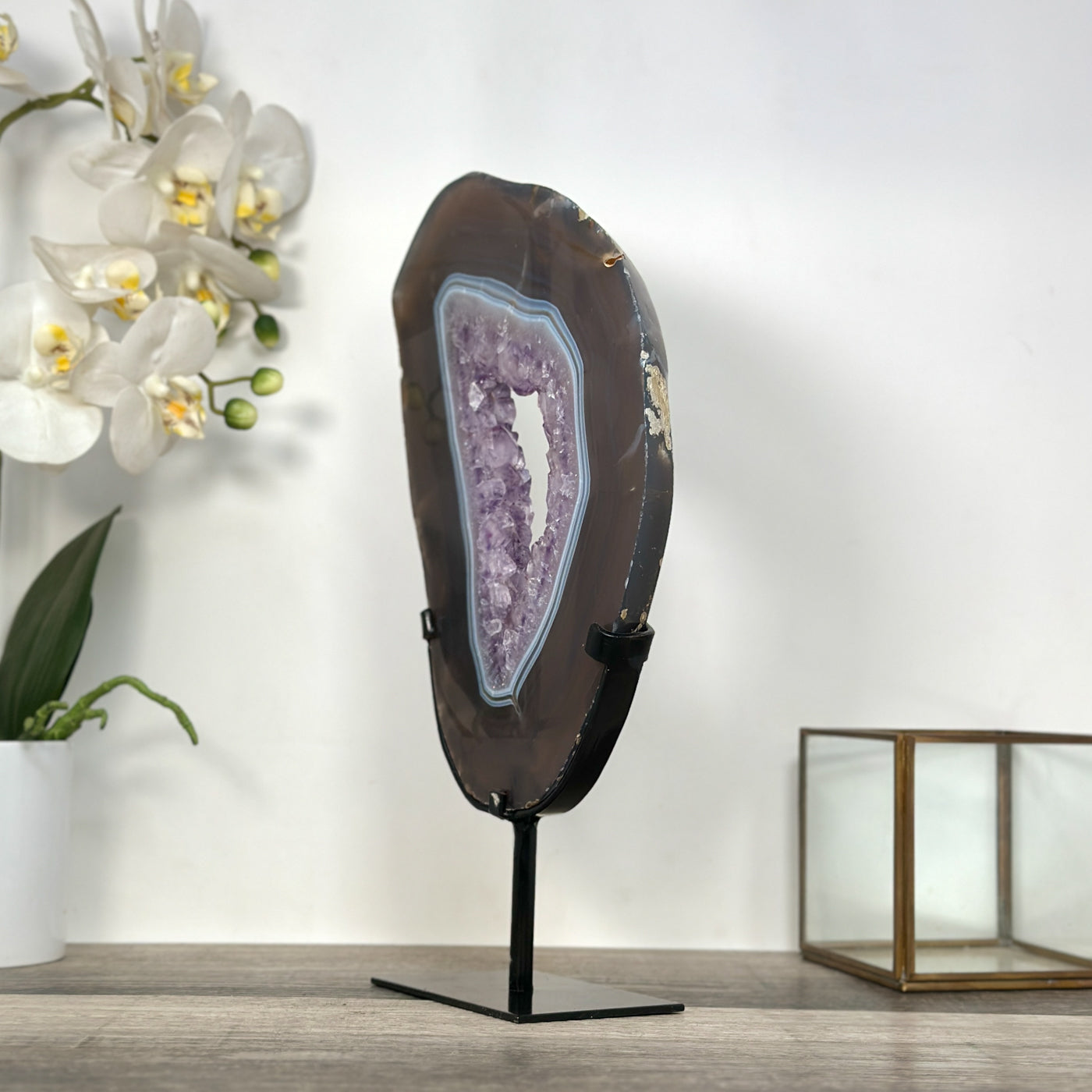 Large Amethyst and Agate Slice Portal with Stand for Home Decor Display - MWS2667