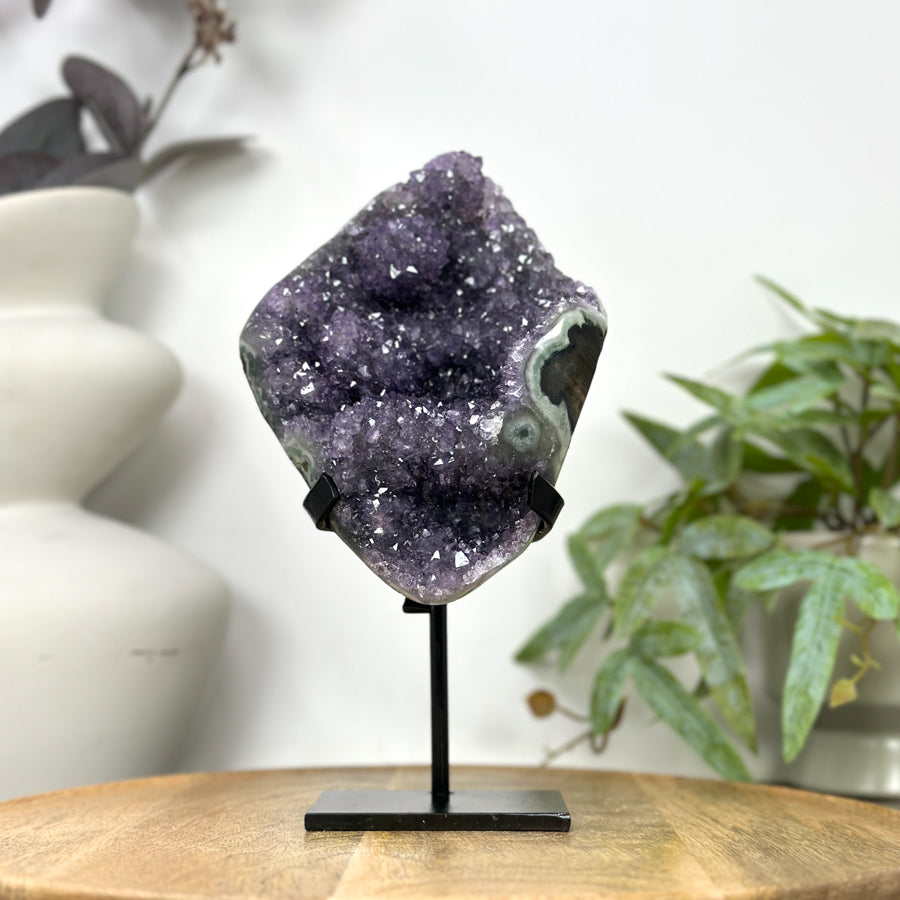 Natural Amethyst with Stalactite Formation &amp; Green Jasper Shell on Stand - MWS3256