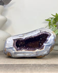 Large Blue Banded Agate & Amethyst Stone Geode - STGE0114