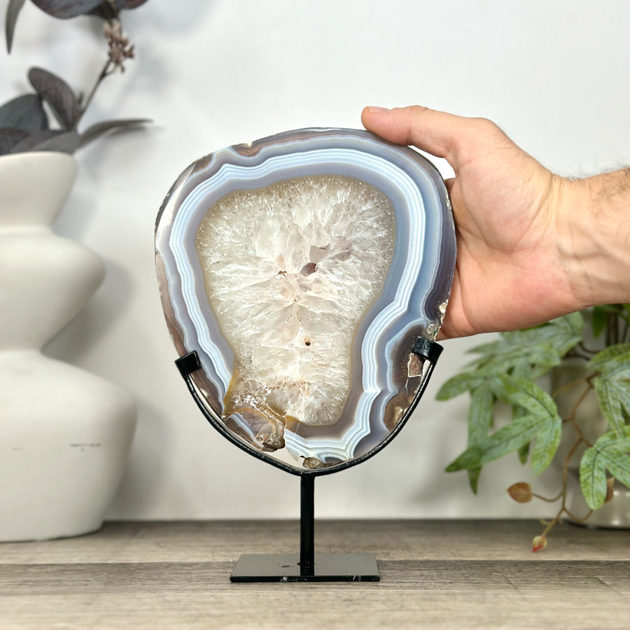 Stunning Natural Agate &amp; Quartz Slice on Stand - MWS3245