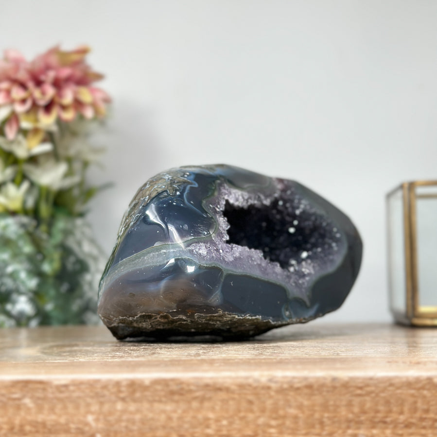 Natural Amethyst Geode with Polished Agate Shell - STGE0003