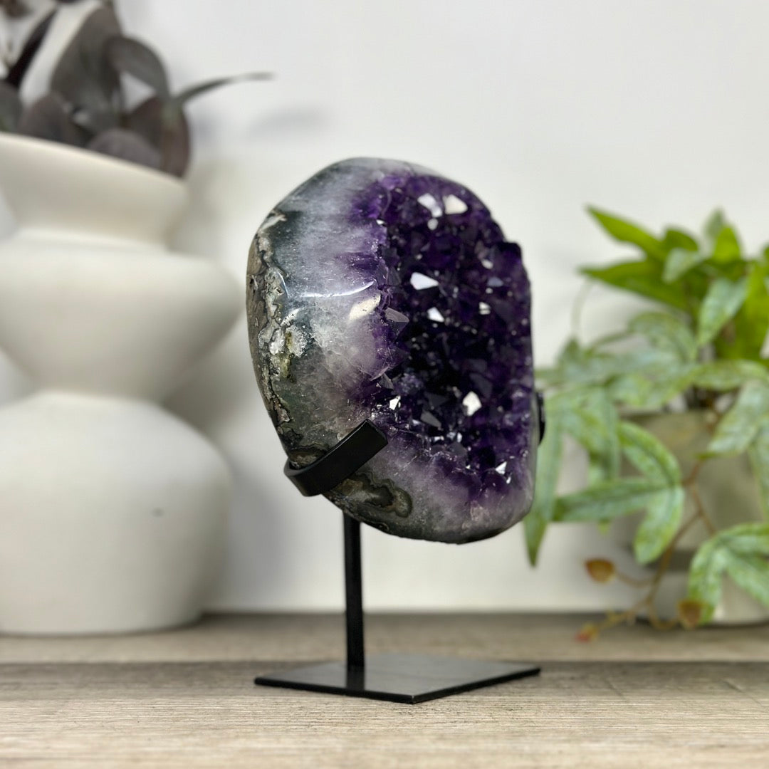 Amethyst Geode on Metal Stand with Unique Shinny Crystals - MWS3312