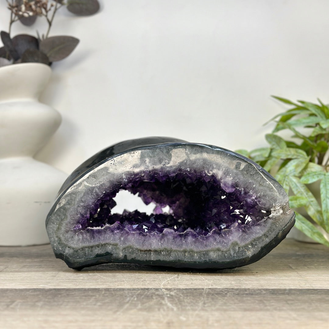 Xl Natural Amethyst Geode with Agate Shell - STGE0072