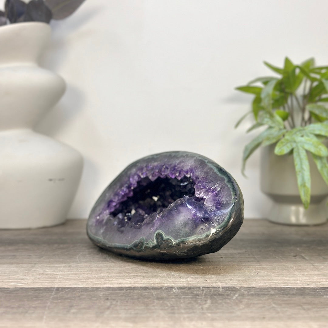Natural Amethyst Geode with Green Jasper Shell From Uruguay - STGE0113