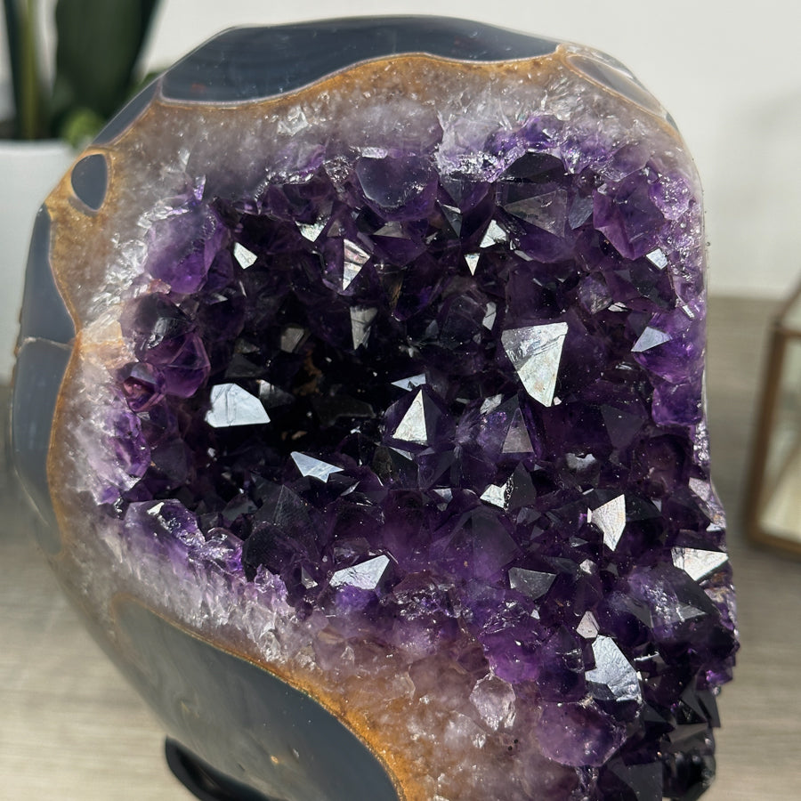 Uruguayan Amethyst &amp; Agate Crystal on Metallic Stand - MWS2206