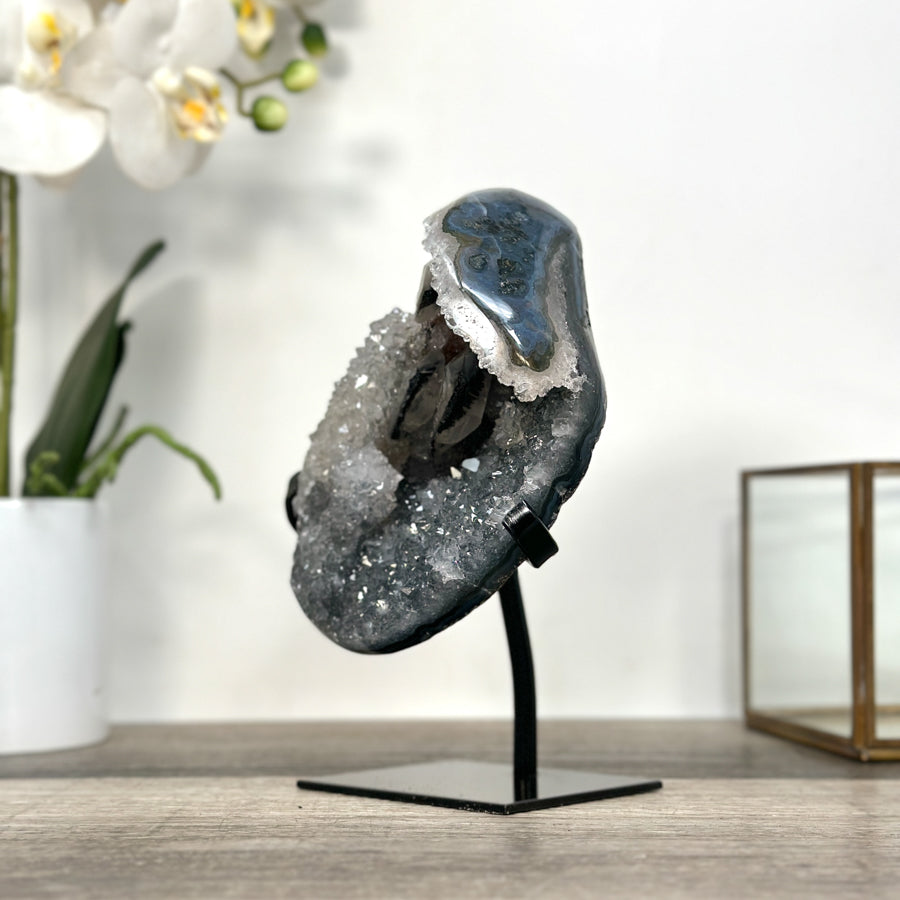 Quartz Crystal with Calite Geode on Stand Mineral Specimen