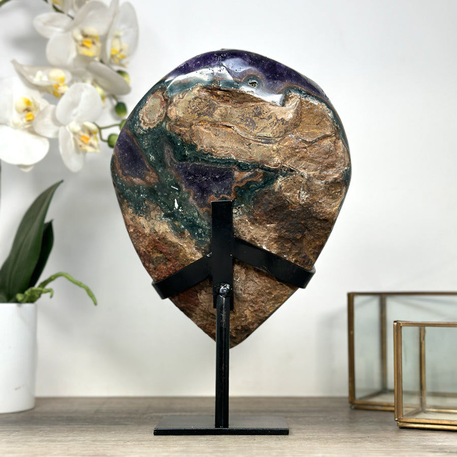 Top Grade Natural Amethyst Geode, Deep Purple Crystals, Stand included - MWS2312