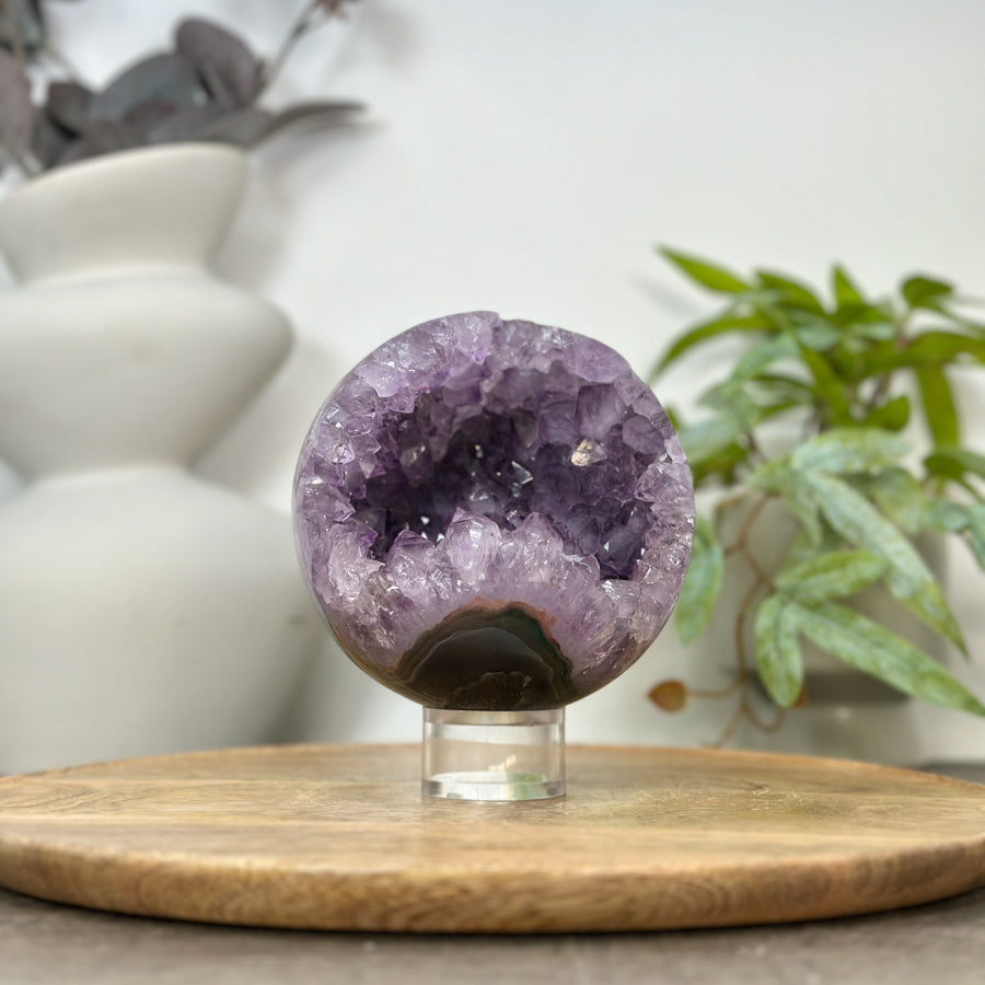Amethyst &amp; Agate Sphere Geode with Crystal Druzy - SPH0183