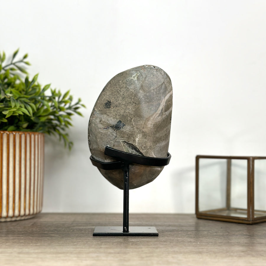 Amethyst with Calcite Inclusion on Metal Stand – Natural Display Piece - MWS2404