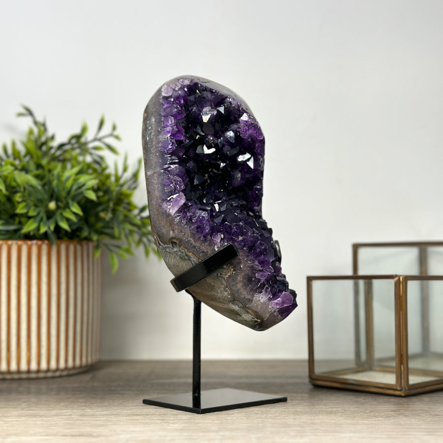 Natural Amethyst Crystal Geode, Metallic Stand Included - MWS2157