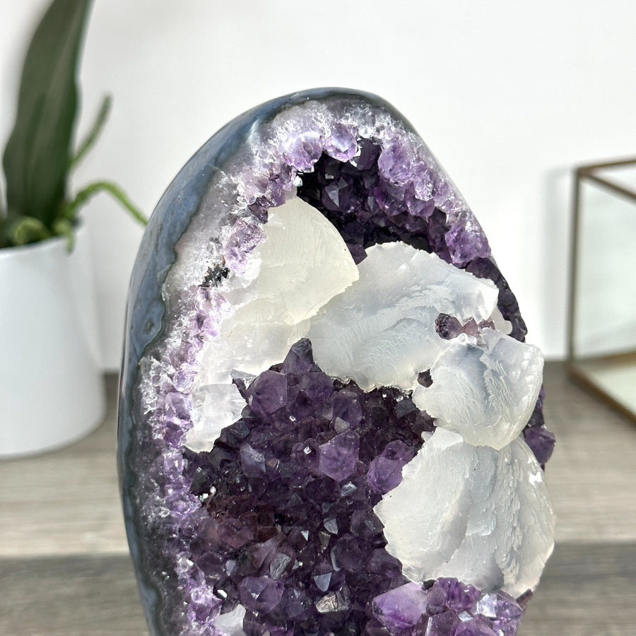 Amethyst Geode with Deep Purple Crystals and Calcite Formation - MWS2853