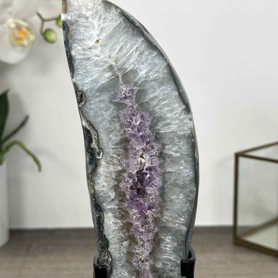 Natural Quartz &amp; Amethyst Stone Geode Slice on Stand - MWS3004