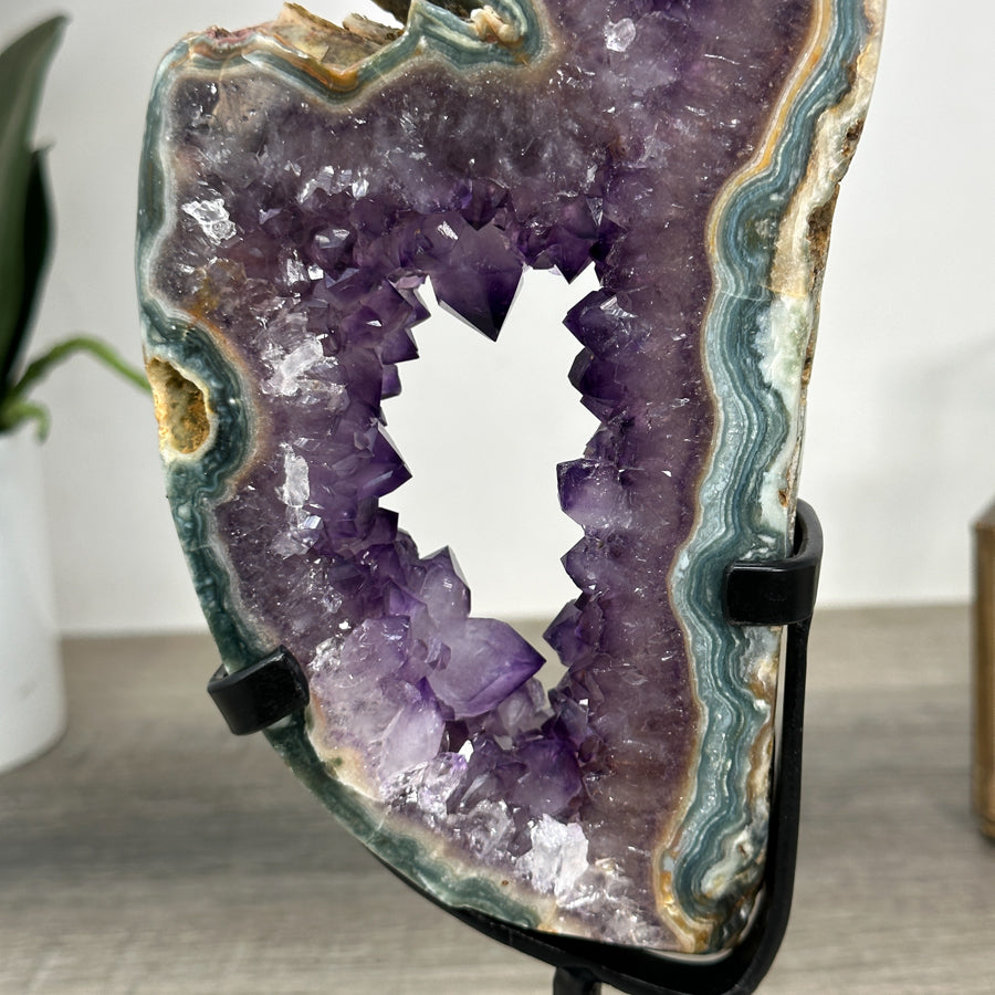 Unique Natural Green Jasper &amp; Amethyst Slice Portal - MWS2244