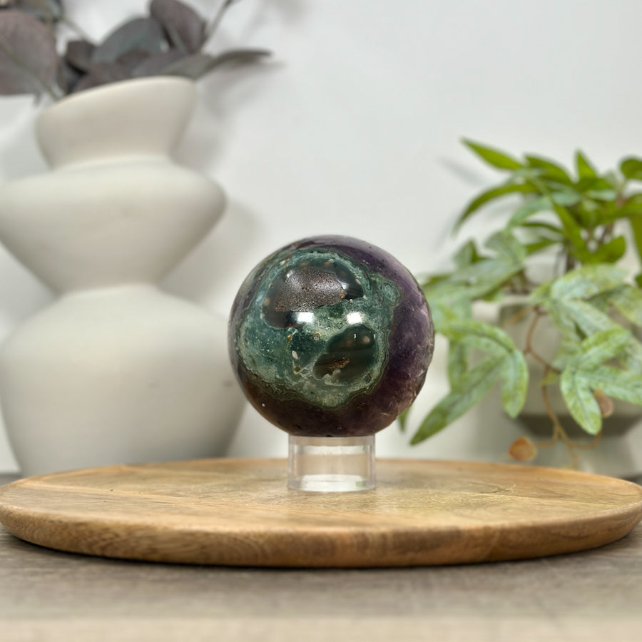 Amethyst &amp; Green Jasper Sphere Geode from Uruguay - SPH0153