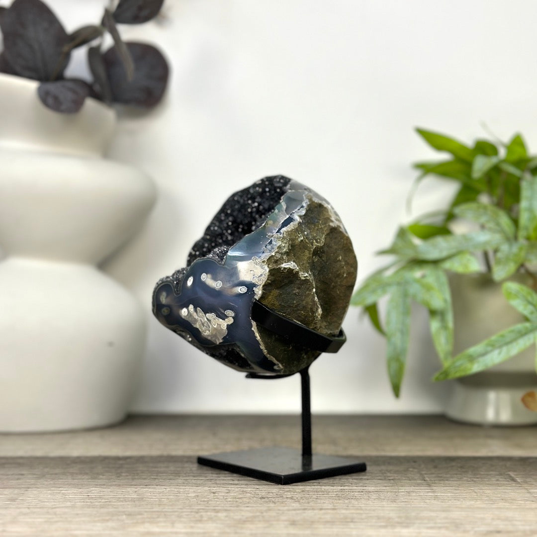 Black Amethyst &amp; Agate Geode on Stand - MWS3284