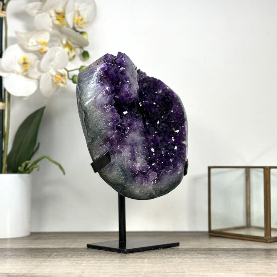 Natural Deep Purple Amethyst Geode on Metal Stand - MWS2783