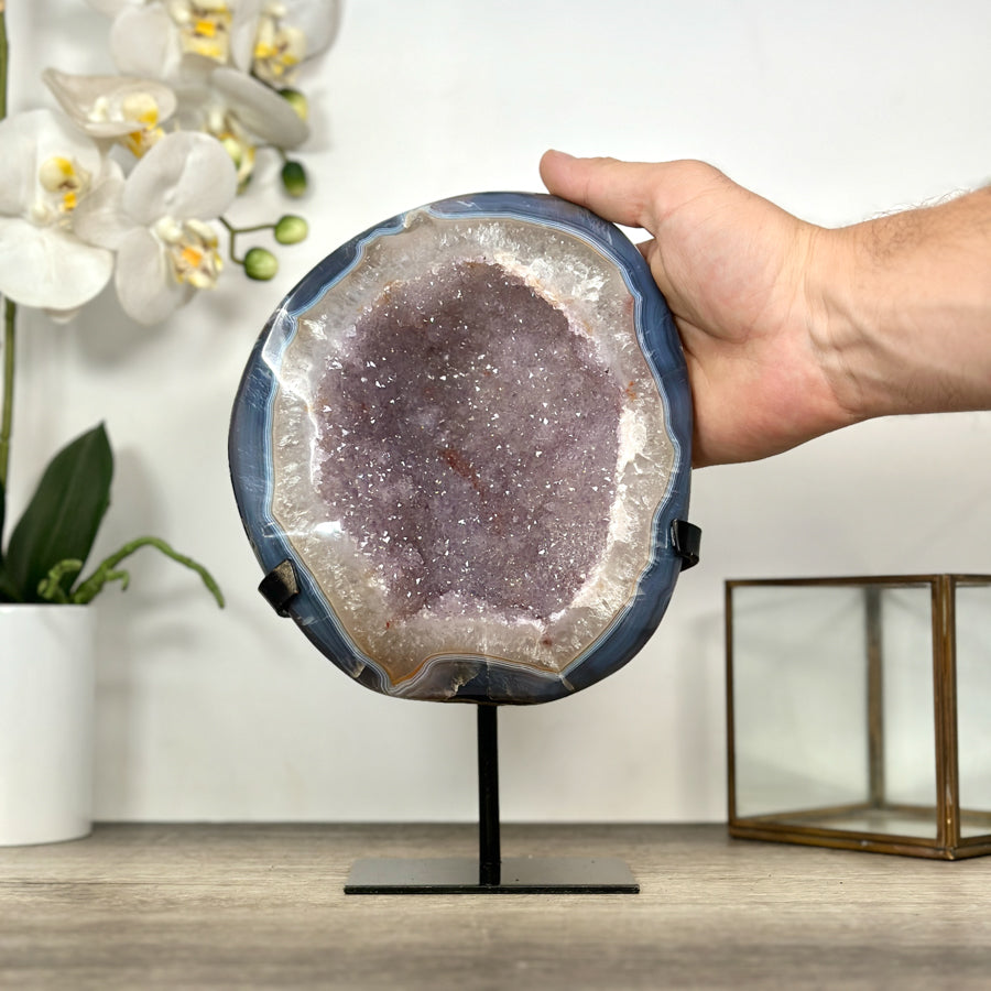 Natural Blue Agate &amp; Amethyst Geode on Stand - MWS3022