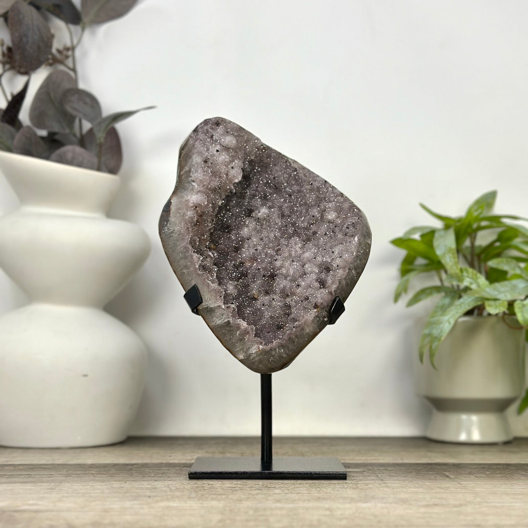 Unique Natural Sugar Amethyst Crystal Geode on Stand - MWS3383