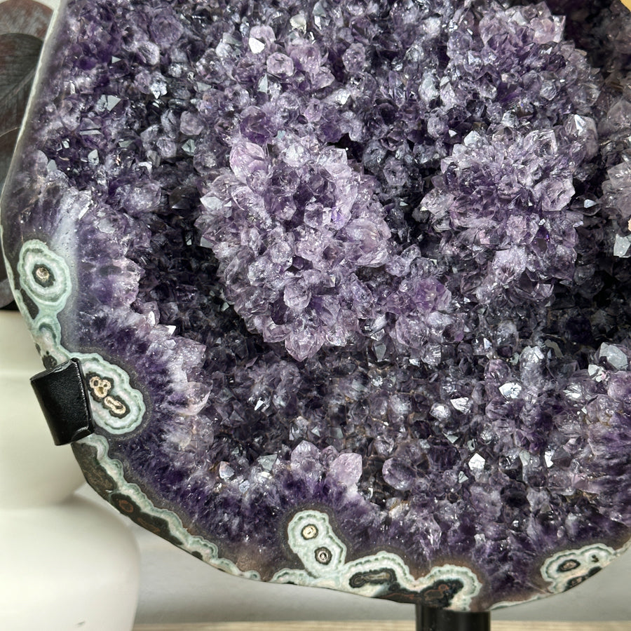 Uruguayan Amethyst Specimen with Green Jasper Shell &amp; Calcite Formation - MWS3148