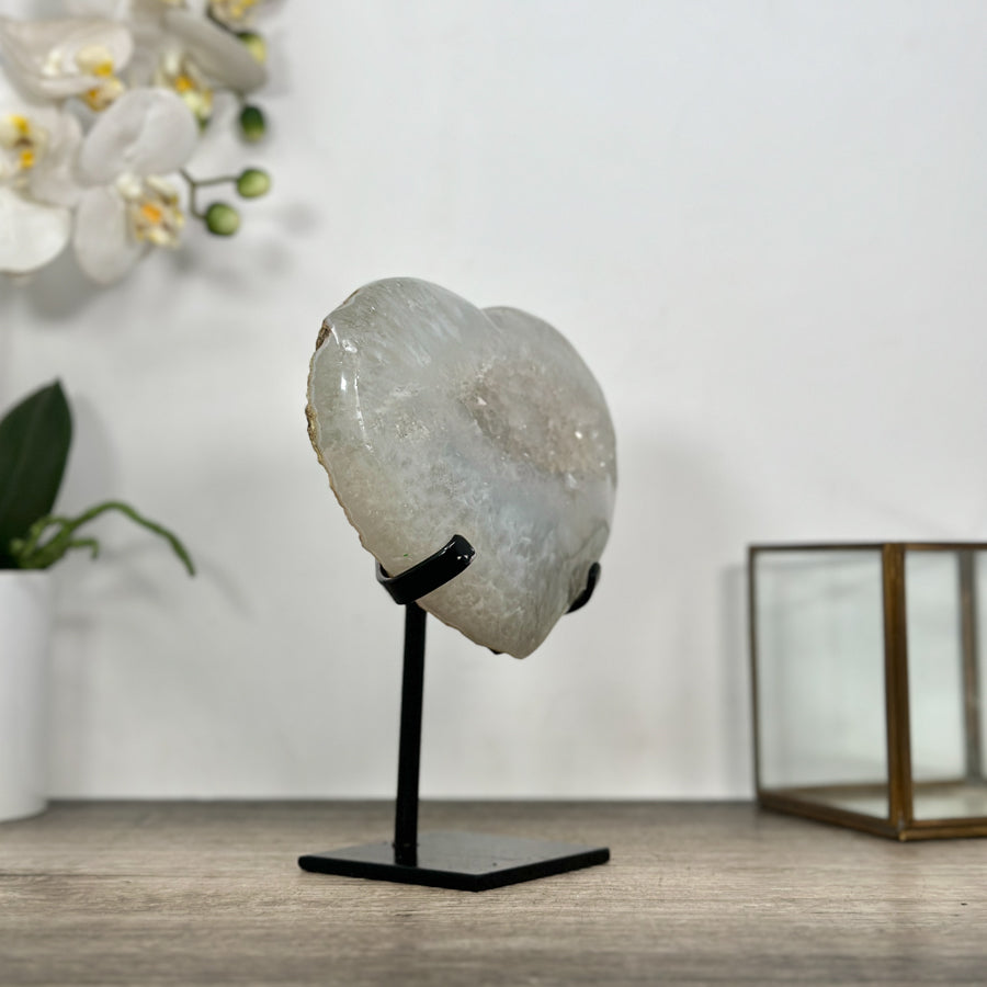 Natural Quartz Stone Heart Carving with Stand - HST0339
