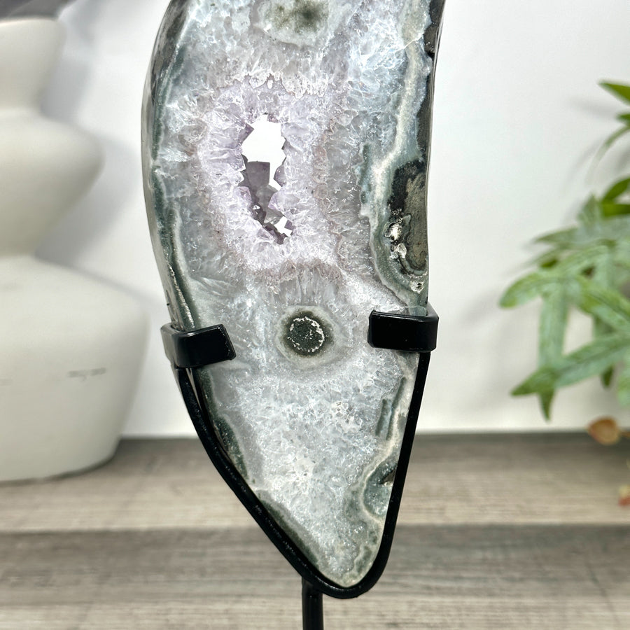 Natural Green Jasper &amp; Quartz Geode Slice Portal - MWS3241