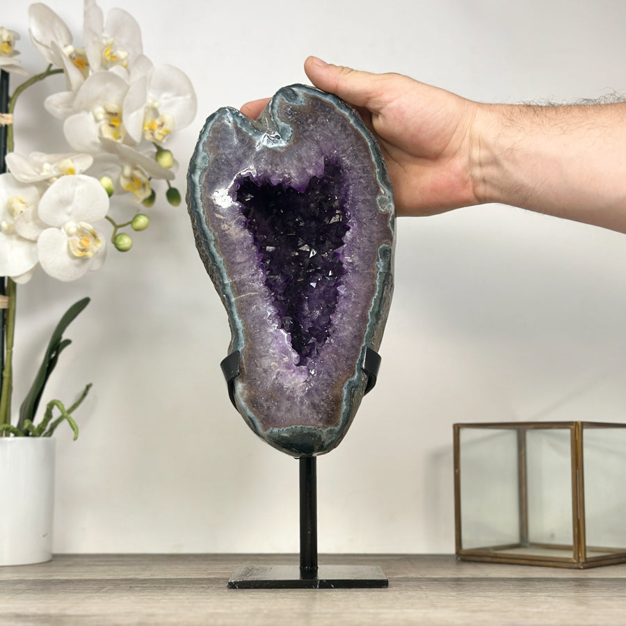 Uruguayan Amethyst Geode with Deep Purple Crystals and Green Jasper Shell - MWS2801