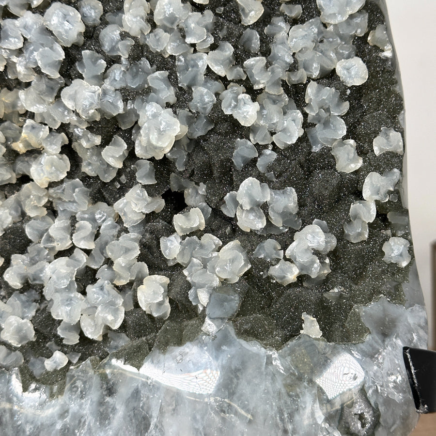 Unique Green Tone Sugar Quartz Geode with Calcite Inclusion - MWS1823
