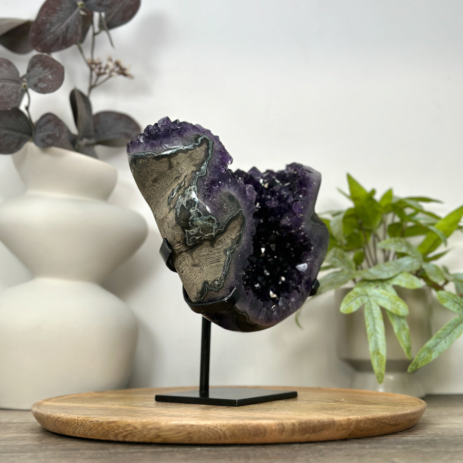 Natural Amethyst Specimen on Metal Stand from Uruguay - MWS3070