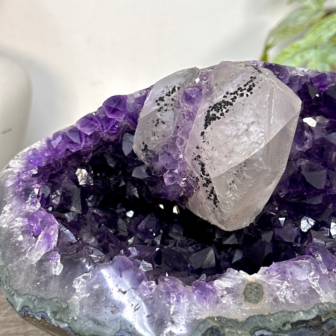 Deep Purple Amethyst Geode with Calcite Crystal - STGE0096