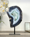 Agate Slice with Blue Bands and Crystalline Center for Home Decor Display - MWS2660