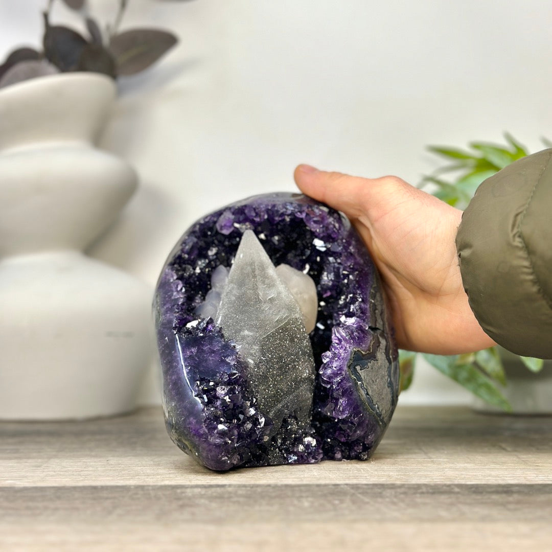 Collection Grade Natural Amethyst Geode with Calcite Point - CBP1411