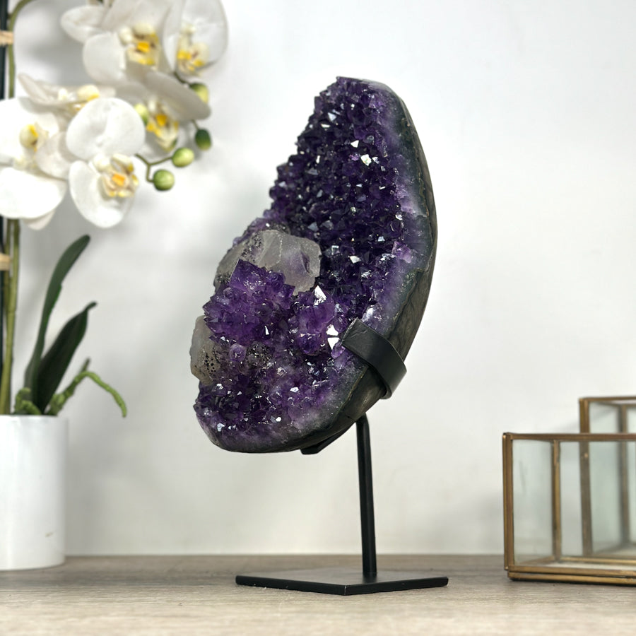 Unique Amethyst Stone with Calcite &amp; Black Hematite Crystal - MWS2346