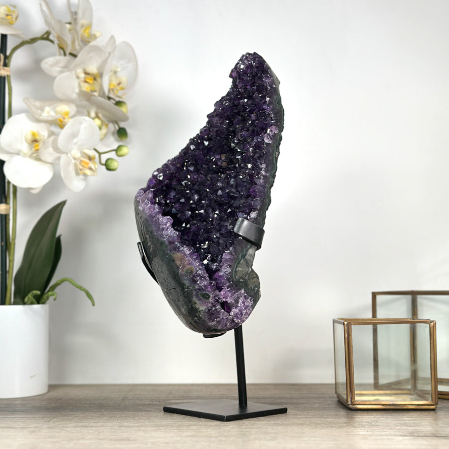 Large Amethyst Geode with Jasper Shell – Deep Purple Crystal Statement Piece - MWS2397