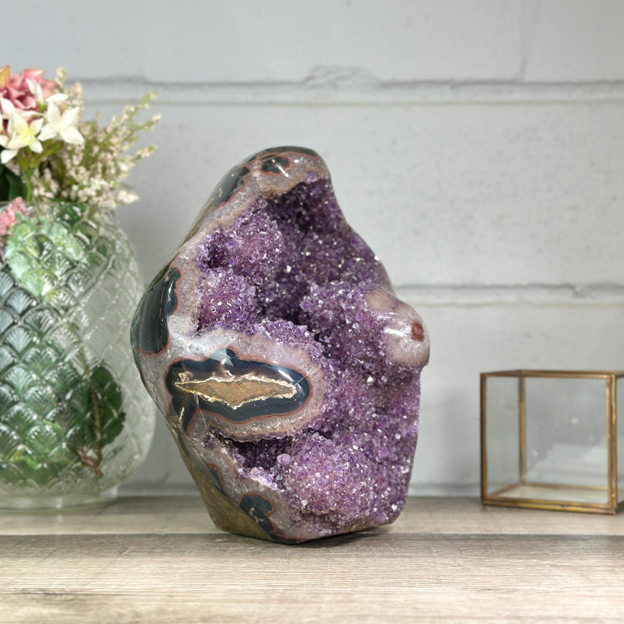 Natural Amethyst &amp; Agate Statement Piece for Home Decor - CBP1255