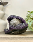 Natural Uruguayan Amethyst Geode with Calcite Formation Covered with Sugar Quartz Crystals - CBP1412