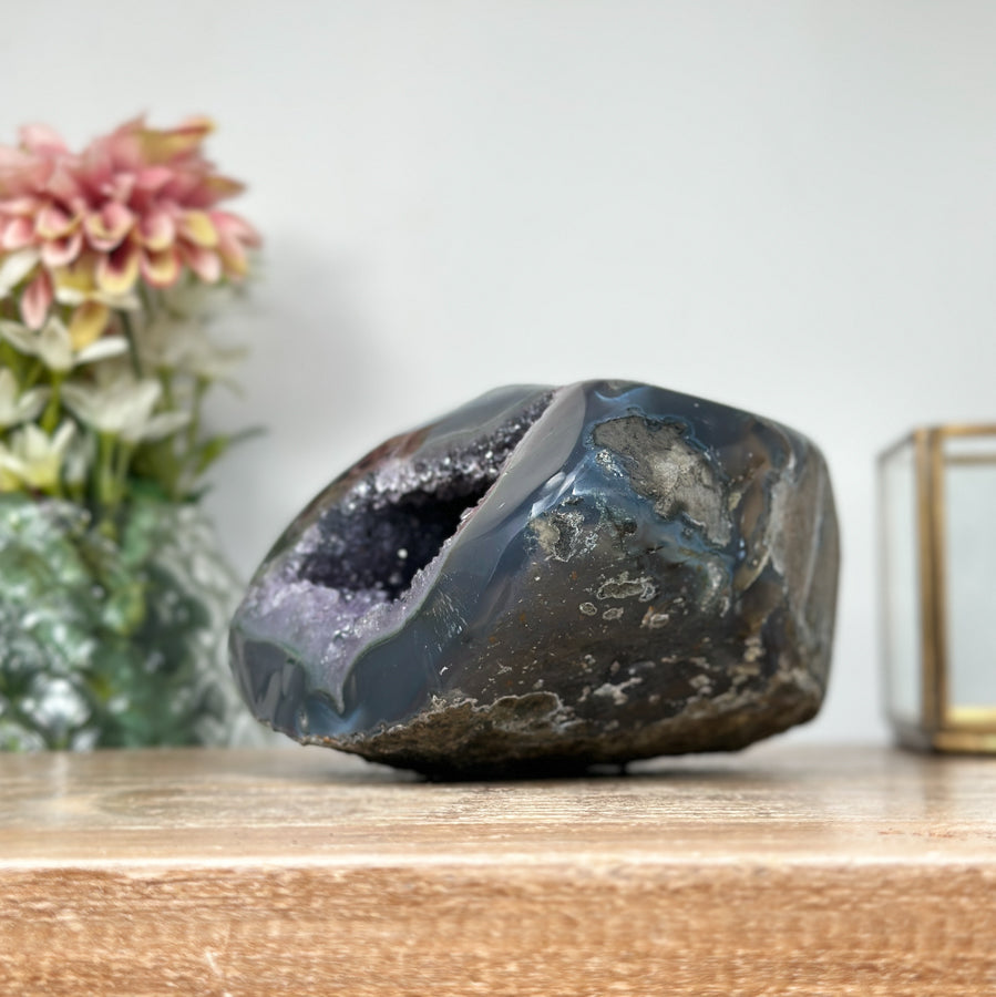 Natural Amethyst Geode with Polished Agate Shell - STGE0003