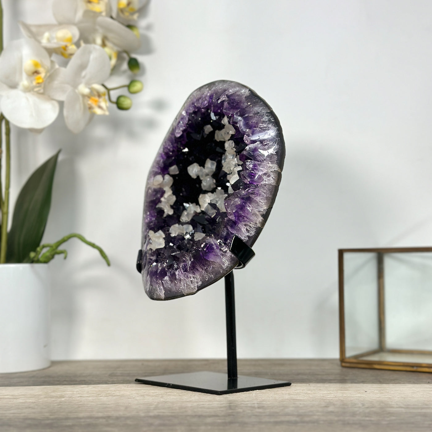Amethyst Geode with Calcite Crystal Highlights for Home Decor - MWS2682