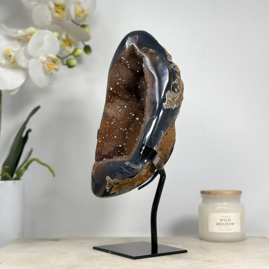 Magnificent Natural Yellow Caramel Quartz Druzy &amp; Agate Geode - MWS1549