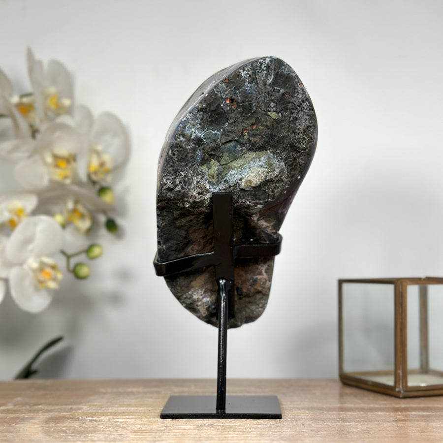 Natural Uruguayan Amethyst Geode, Metallic Stand included - MWS1839