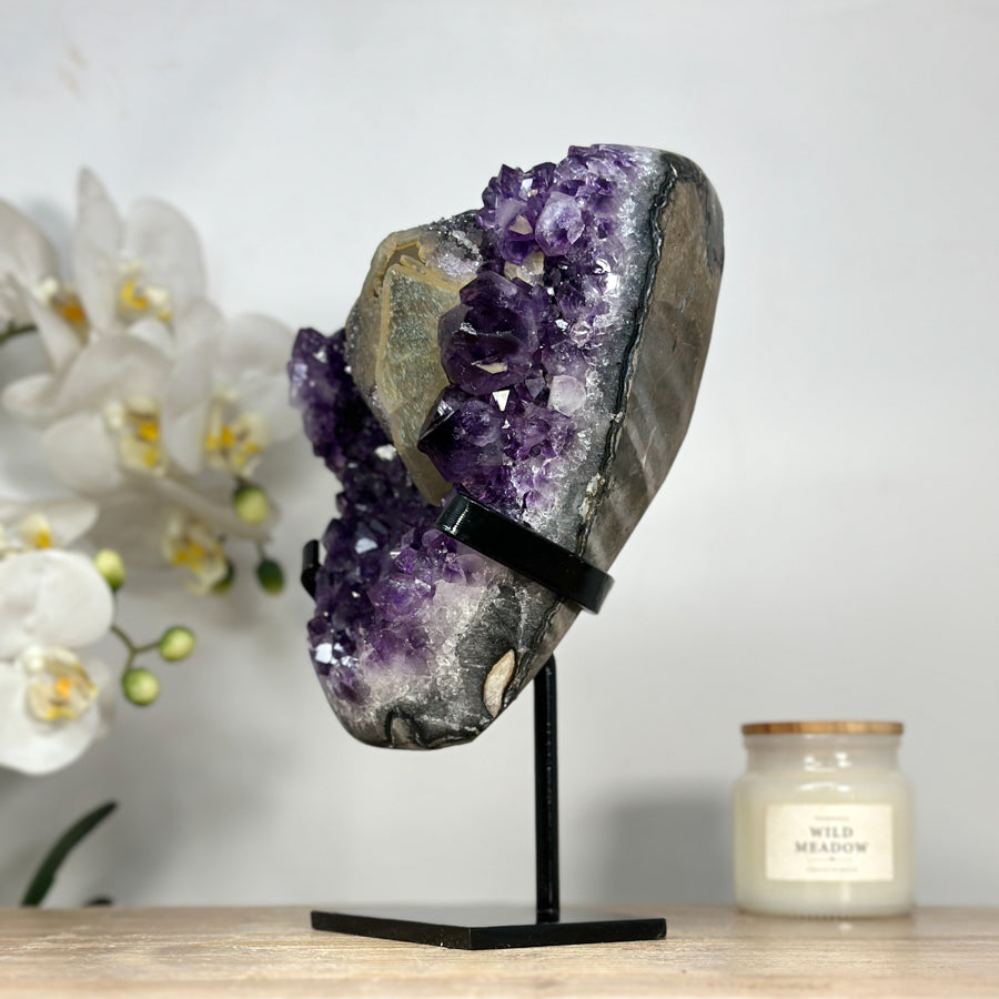 Natural Calcite &amp; Amethyst Specimen, Stand Included - MWS2051