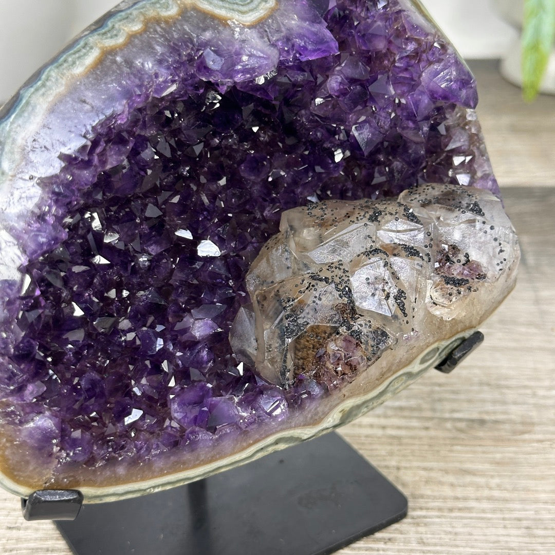 Natural Amethyst Geode with Calcite Inclusin and Green Jasper Shell - MWS3339