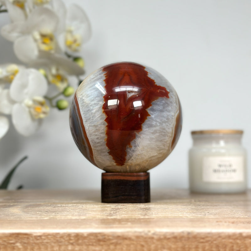 Dyed Banded Agate &amp; Quartz Sphere Geode - SPH0145