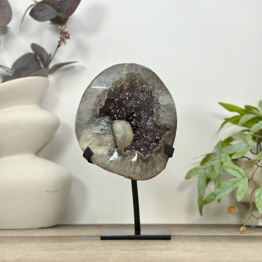 Natural Quartz &amp; Amethyst Geode with Calcite Inclusion - MWS3187
