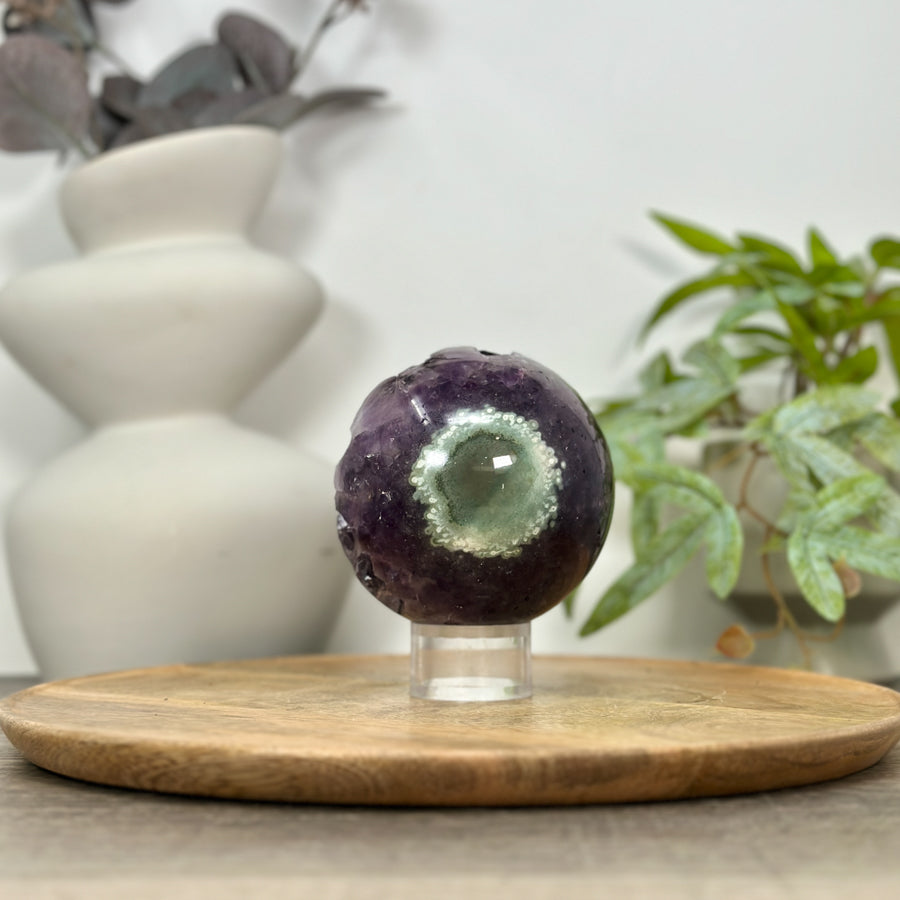 Amethyst &amp; Green Jasper Sphere Geode from Uruguay - SPH0153