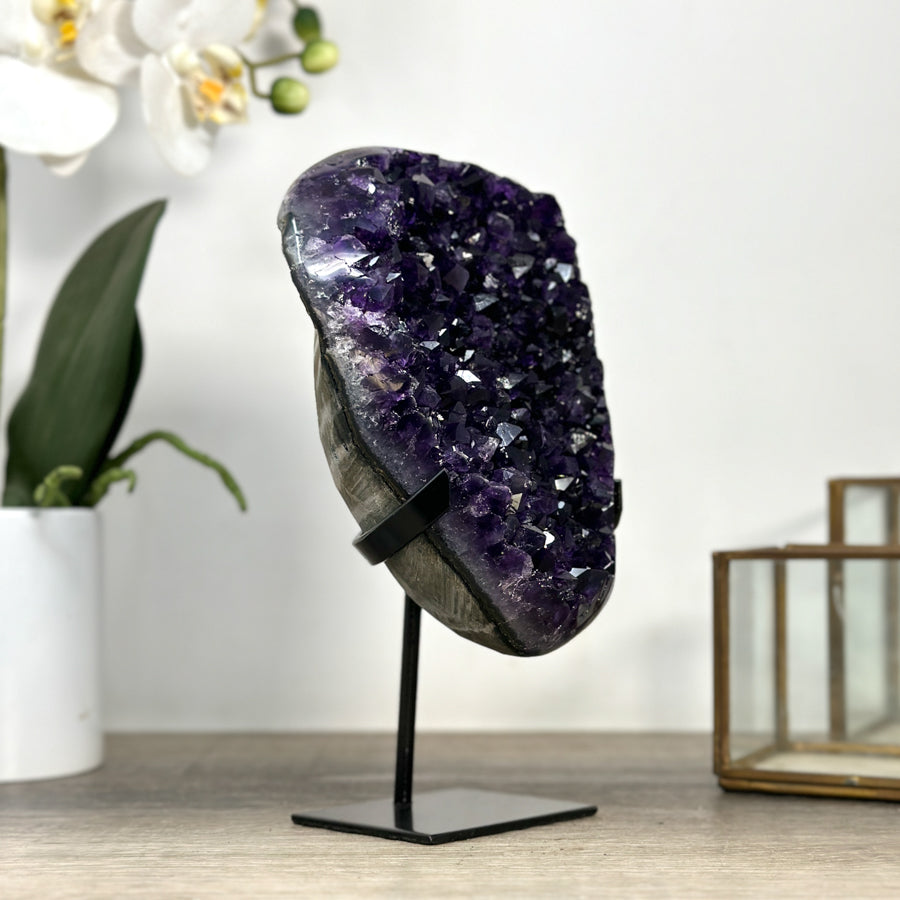 Top Grade Uruguayan Amethyst Crystal Geode - Metal Stand Included - MWS2256