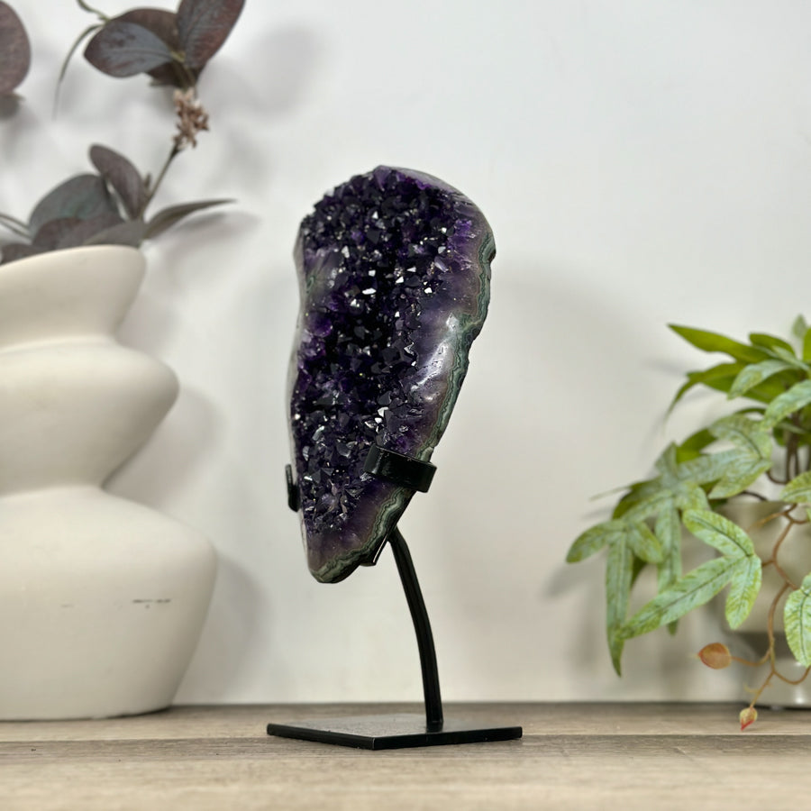 Natural Deep Purple Amethyst Cluster on Metal Stand - MWS3189