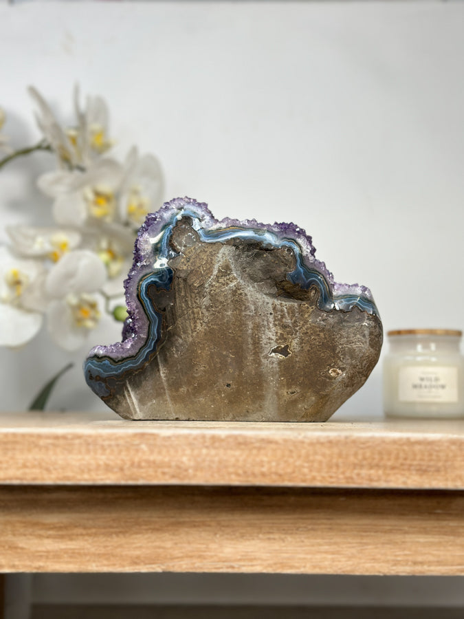 Natural Amethyst &amp; Blue Banded Agate Self Standing Cathedral - CBP1129