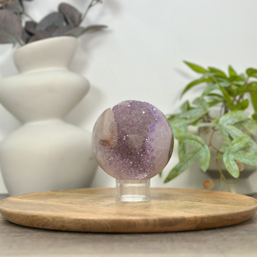 Uruguayan Amethyst Druzy &amp; Agate Sphere Geode - SPH0150