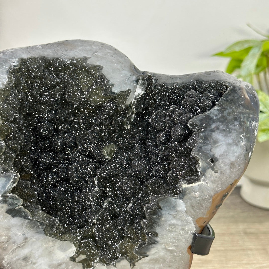 Unique Natural Black Amethyst Geode on Metal Stand - MWS3387